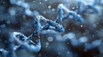 Fototapeta premium Glowing blue DNA helix structure with bokeh effect background, perfect for scientific research, biotechnology, and medical innovation concepts. Artistic molecular visualization.