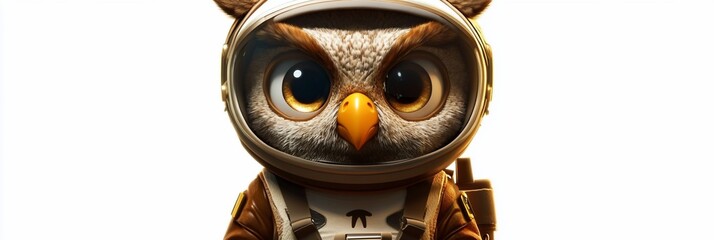 Cute owl astronaut in spacesuit.