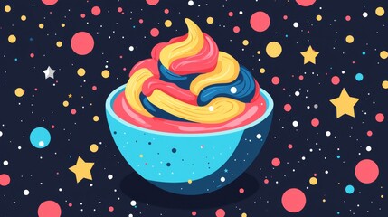 Whimsical smoothie bowl icon with playful dots and stars