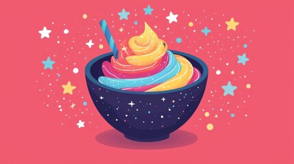 Whimsical smoothie bowl icon with playful dots and stars