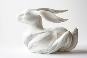 Fototapeta premium close up of a white marble rabbit figurine against white background