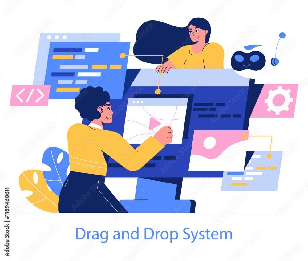 Poster development process automation. flat vector illustration