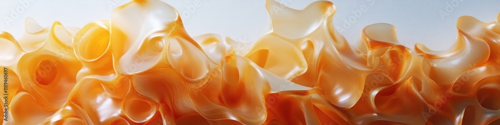 Poster futuristic concept of overlapping translucent shapes resembling cheese textures placed on clean whit