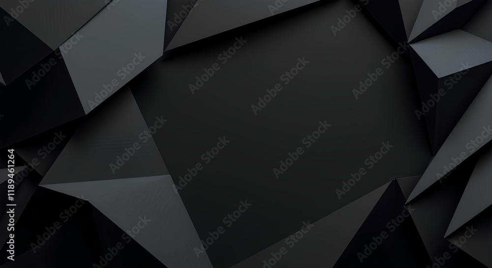 Poster modern black abstract background with sharp geometric folds and sleek gradients, creating a professi