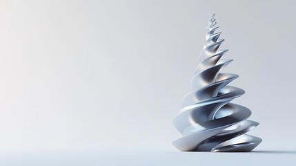 futuristic spiral sculpture resembling modern metallic christmas tree placed on clean white background