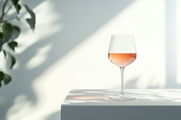 glass of rosé wine on sleek modern table with soft-focus background emphasizing sophistication and leisure