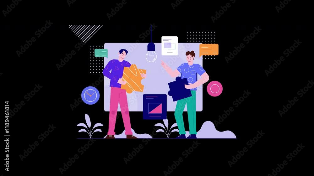 Poster two diverse individuals collaborating on a project, displaying creativity in a modern workspace.