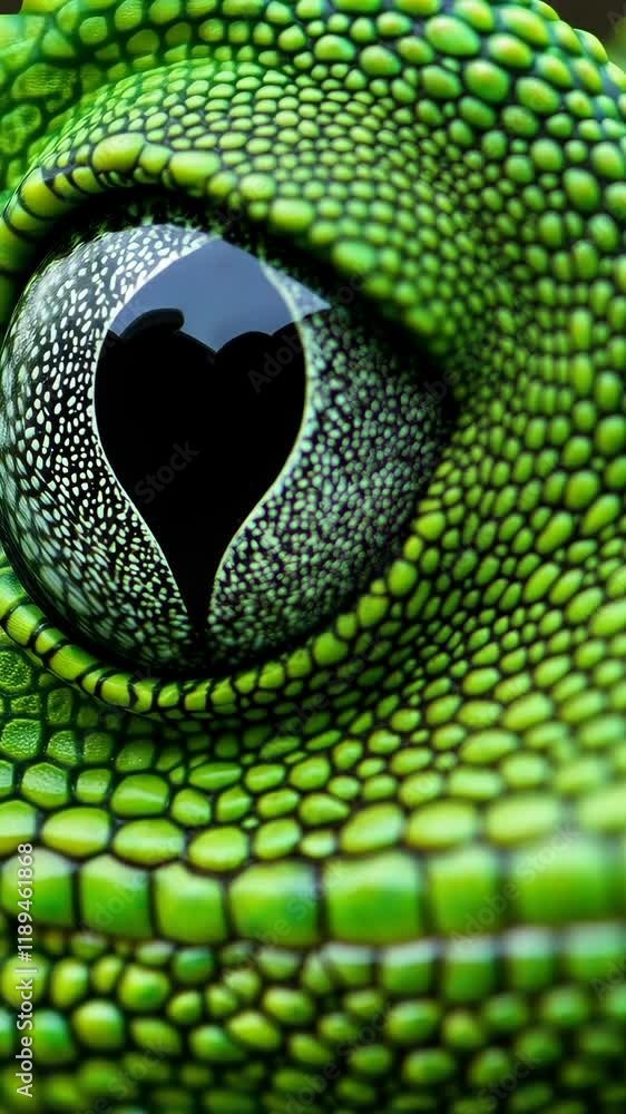Poster close-up view of a vibrant green reptile's eye showcasing intricate patterns and textures