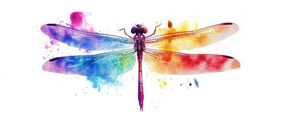 Colorful dragonfly with watercolor effect