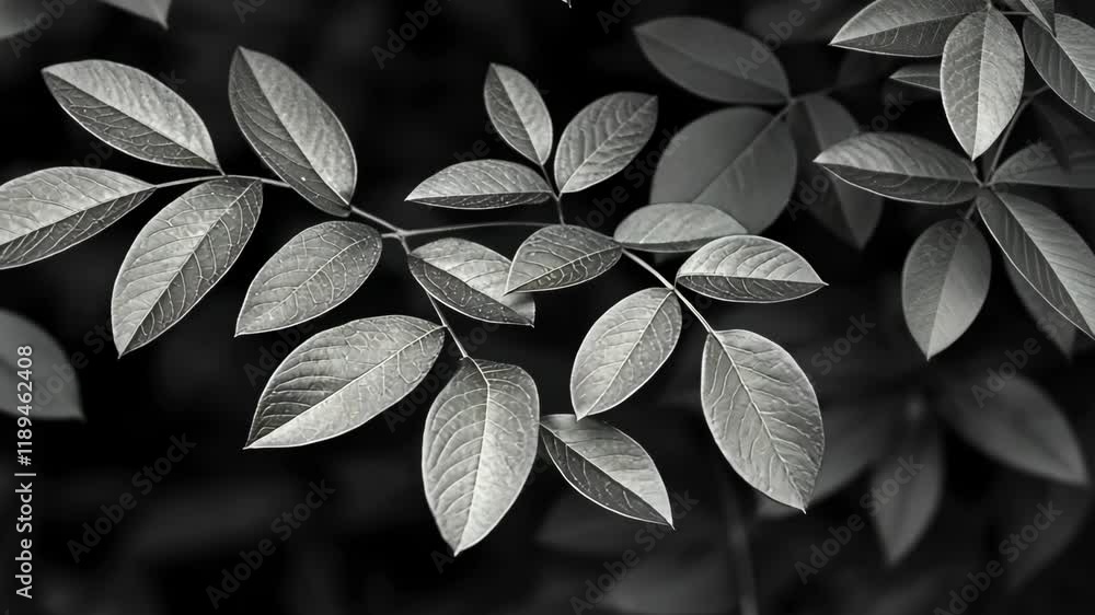 Poster elegant monochrome leaves showcasing detailed textures and patterns in a natural setting