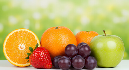 Fresh Fruit Assortment Oranges Grapes Apple Strawberry