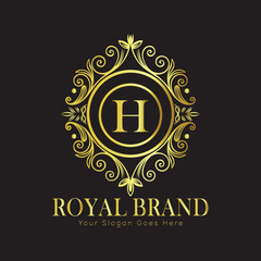 Letter Luxury brand logo design with a royal gold crown emblem and elegant typography
