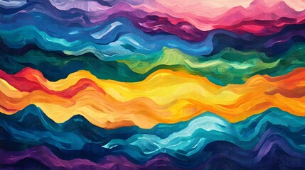 Colorful abstract landscape with waves of colors flowing harmoniously in vibrant hues