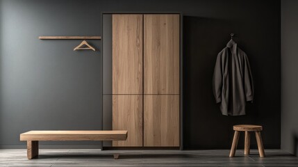 Modern Minimalist Hallway Design: Oak Wood and Dark Grey Interior