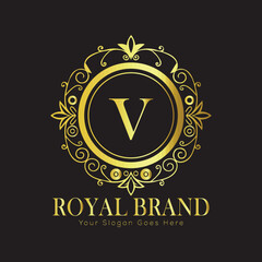 Letter Luxury brand logo design with a royal gold crown emblem and elegant typography
