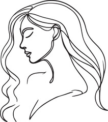 Artistic Line Drawing of a Woman's Profile with Long Hair