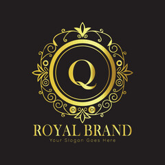 Letter Luxury brand logo design with a royal gold crown emblem and elegant typography
