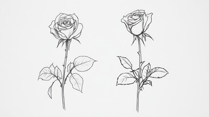 Elegant Rose Sketch: Two Detailed Line Drawings of Roses