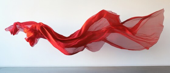 Fototapeta premium red fabric floating against a white wall
