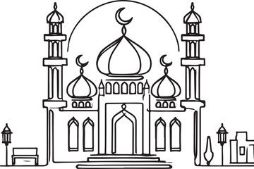 Modern Mosque Line Drawing Vector Art Design