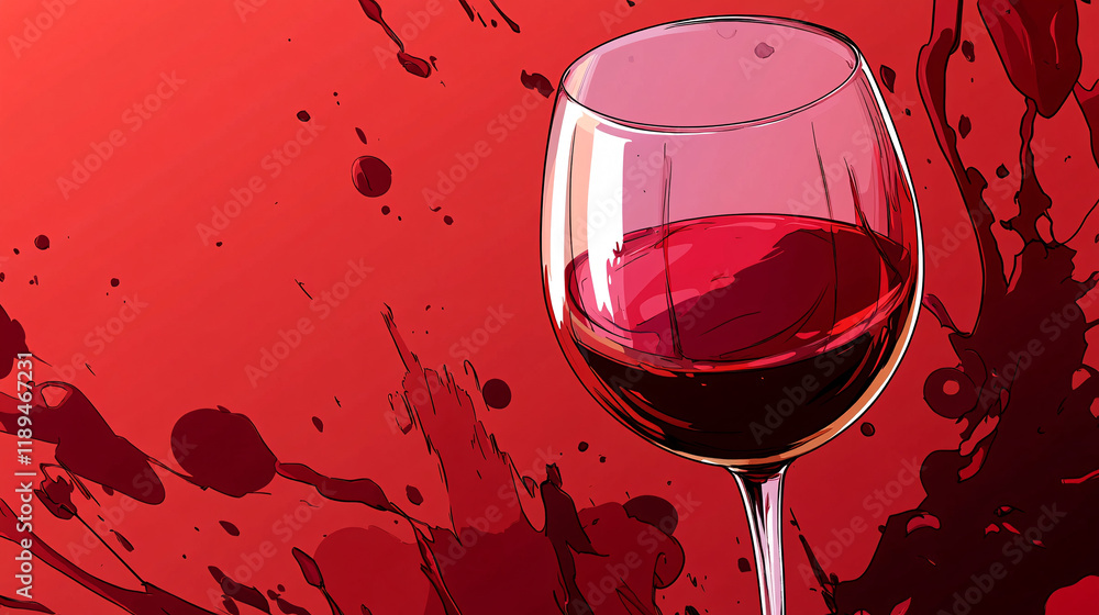 Poster a glass of red wine with dynamic splashes in the background showcasing vibrant red tones and artisti