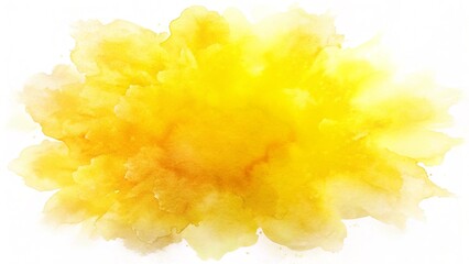 Bright yellow watercolor cloud splash on white background