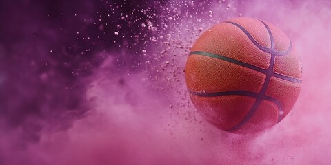 Basketball in pink powder explosion.