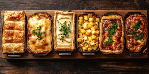 Rustic Savory Pies with Herbs on a Wooden Table for British Pie Week 33