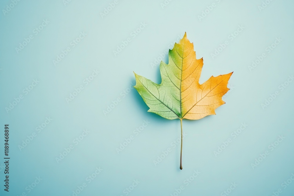 Aufkleber minimalist design featuring single leaf transitioning from green to autumn hues placed on clean back