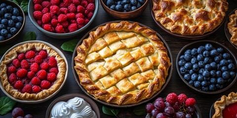 Assorted Homemade Pies with Fresh Berries and Whipped Toppings for British Pie Week 9