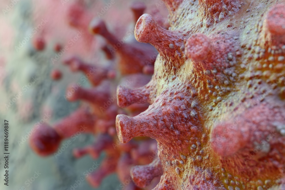 Poster close up view of microbes on commonly touched surfaces like door handles and smartphones reveals hid