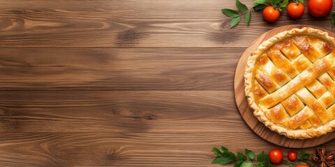 Golden Savory Pie on Rustic Wooden Tabletop 26