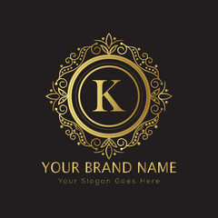 Letter Luxury brand logo design with a royal gold crown emblem and elegant typography
