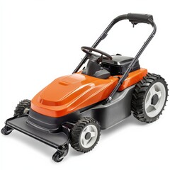 orange lawn mower with large wheels