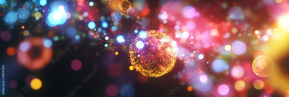 Fototapete viruses engaging with cells showcasing complex interactions in a vibrant microscopic environment. ge