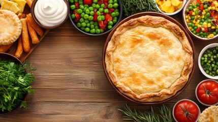 Rustic Savory Pies with Herbs on a Wooden Table for British Pie Week 16