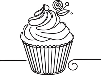 Cupcake Line Drawing. Modern Vector Art for Sweet Treat Lovers