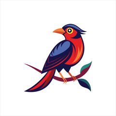  Stylized Bird Perched on Branch Vector Illustration