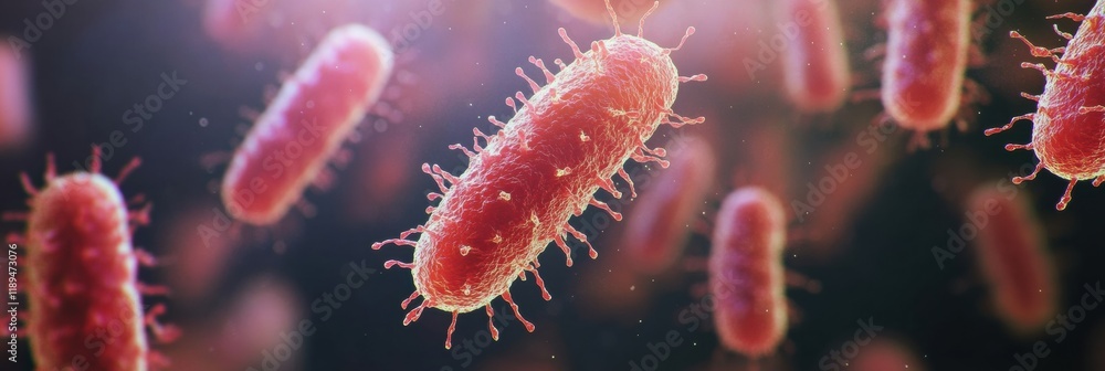 Poster close up view of microbes on commonly touched surfaces like door handles and smartphones in an urban