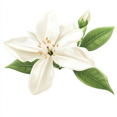 Obraz premium A white flower and green leaves