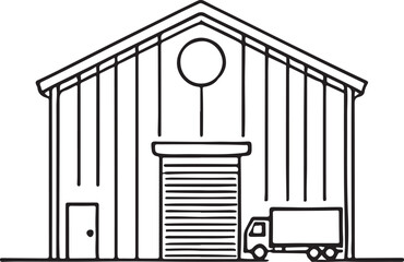 Simple Warehouse Line Drawing Vector Icon Illustration
