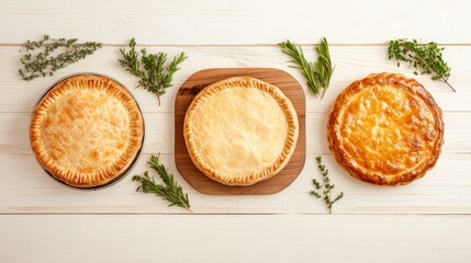Rustic Savory Pies with Herbs on a Wooden Table for British Pie Week 2