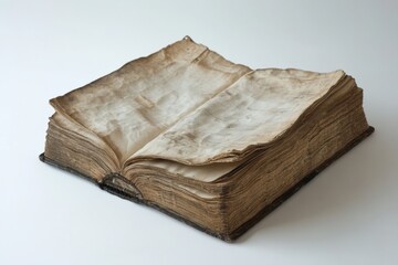 old open book with aged pages on a white background