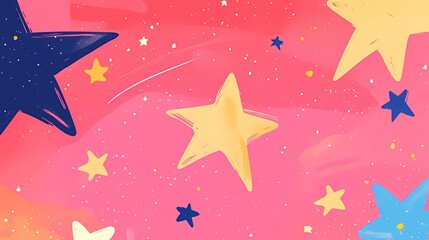 Obraz premium Fun comic cartoon with a pink background and stars, featuring a modern flat illustration style and unique textures.