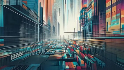 Abstract glitch art video background. Vibrant design with distorted digital noise. Modern aesthetic captures the essence of futuristic, cyber-inspired art. Great for contemporary video projects. - Powered by Adobe