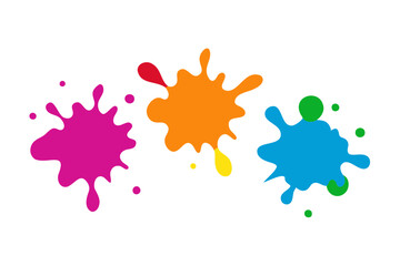 Vibrant Paint Splatter Art Colorful Ink Blots in Blue, Yellow, Green, and Pink on Transparent Background