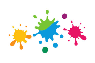 Colorful paint splatter vibrant ink blots abstract art, blue yellow green pink splatters isolated on transparent background