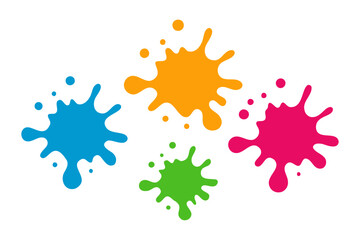 Colorful paint splatter vibrant ink blots abstract art, blue yellow green pink splatters isolated on transparent background