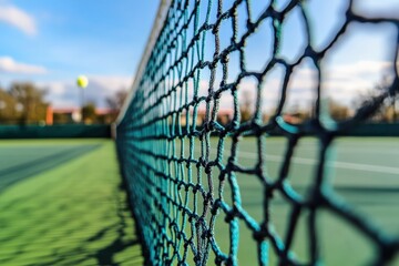 A tennis net with the court stretching into the horizon.