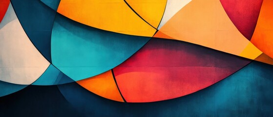 Fototapeta premium abstract background with layered curves in blue, orange, yellow, and red